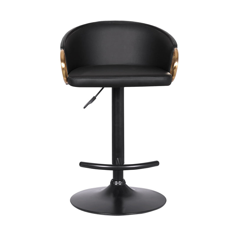 Solstice Adjustable Black Faux Leather Swivel Barstool With Black Powder Coated Finish and Gold Accents - Furniture City (CA)l