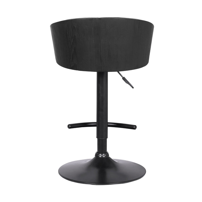 Solstice Adjustable Black Faux Leather Swivel Barstool With Black Powder Coated Finish and Gold Accents