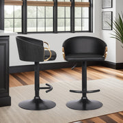 Solstice Adjustable Black Faux Leather Swivel Barstool With Black Powder Coated Finish and Gold Accents - Furniture City (CA)l