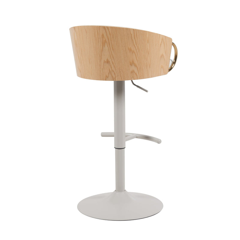 Solstice Modern Adjustable Swivel Barstool in Ivory Finish with White Upholstered Seat, Patterned Oak Wood Accents - Furniture City (CA)l