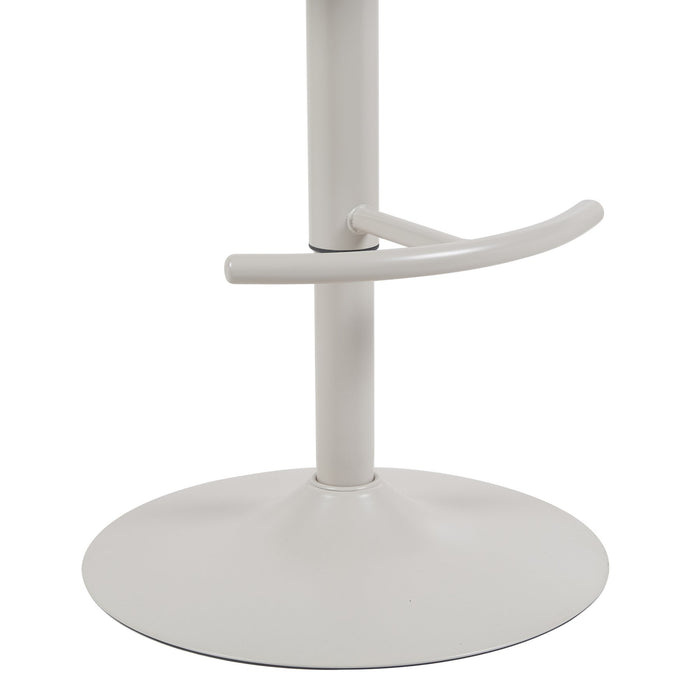 Solstice Modern Adjustable Swivel Barstool in Ivory Finish with White Upholstered Seat, Patterned Oak Wood Accents