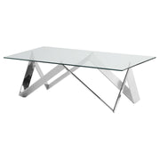 Scarlett Contemporary Rectangular Coffee Table in Polished Steel Finish with Tempered Glass Top - Furniture City (CA)l
