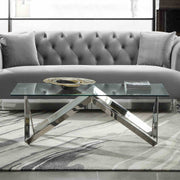 Scarlett Contemporary Rectangular Coffee Table in Polished Steel Finish with Tempered Glass Top - Furniture City (CA)l
