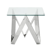 Scarlett Contemporary Square End Table in Polished Steel Finish with Tempered Glass Top - Furniture City (CA)l