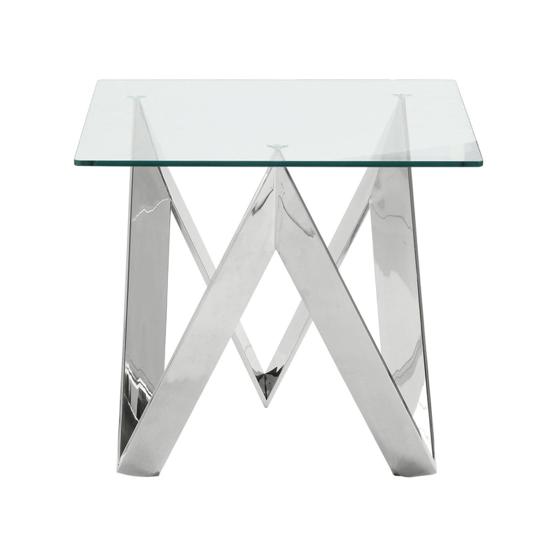 Scarlett Contemporary Square End Table in Polished Steel Finish with Tempered Glass Top - Furniture City (CA)l
