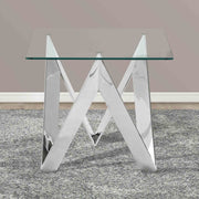 Scarlett Contemporary Square End Table in Polished Steel Finish with Tempered Glass Top - Furniture City (CA)l