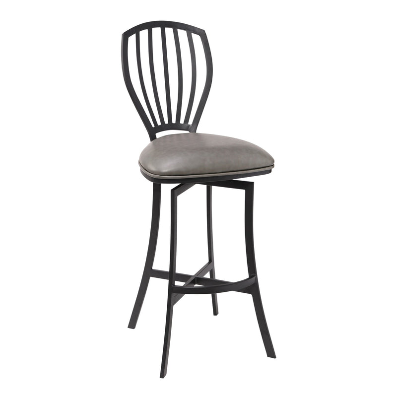 Sandy Contemporary 26" Counter Height Barstool in Matte Black Finish and Vintage Gray Faux Leather - Furniture City (CA)l