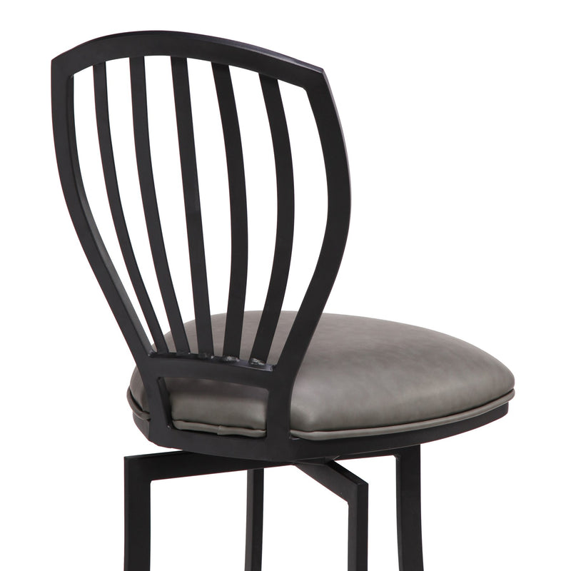 Sandy Contemporary 26" Counter Height Barstool in Matte Black Finish and Vintage Gray Faux Leather - Furniture City (CA)l