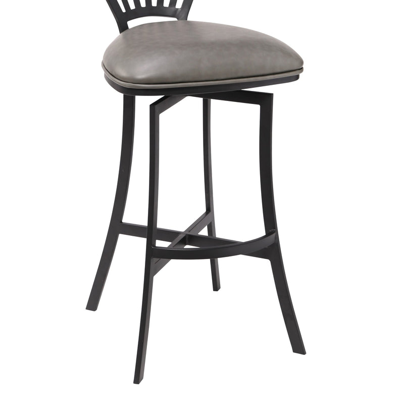 Sandy Contemporary 26" Counter Height Barstool in Matte Black Finish and Vintage Gray Faux Leather - Furniture City (CA)l