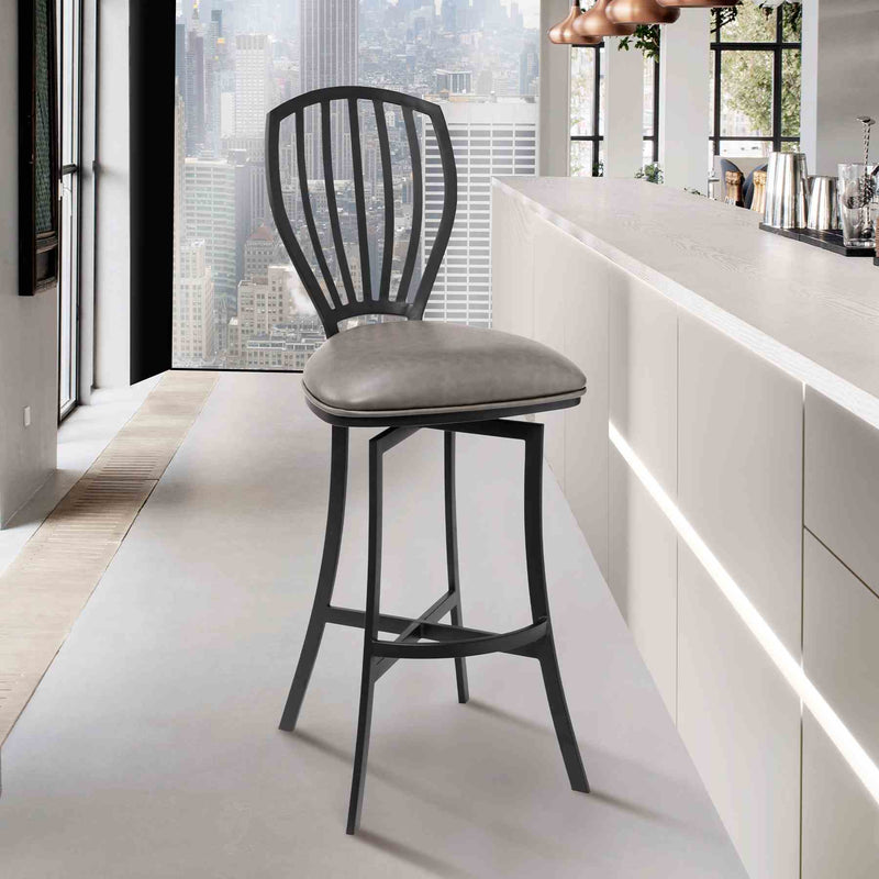 Sandy Contemporary 26" Counter Height Barstool in Matte Black Finish and Vintage Gray Faux Leather - Furniture City (CA)l