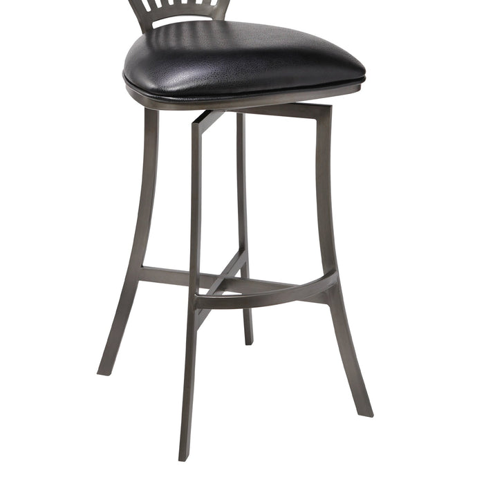 Sandy Contemporary 30" Bar Height Barstool in Mineral Finish and Black Faux Leather
