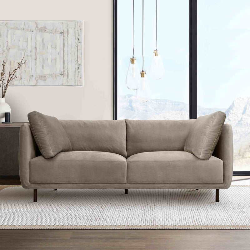 Serenity 79" Fossil Gray Velvet Sofa with Black Metal Legs - Furniture City (CA)l