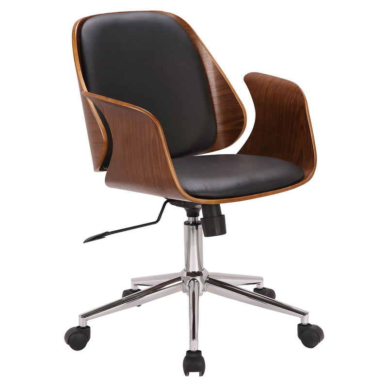 Santiago Mid-Century Office Chair in Black Faux Leather with Walnut Wood Finish - Furniture City (CA)l
