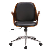 Santiago Mid-Century Office Chair in Black Faux Leather with Walnut Wood Finish - Furniture City (CA)l
