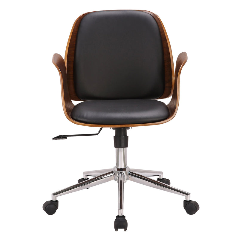 Santiago Mid-Century Office Chair in Black Faux Leather with Walnut Wood Finish - Furniture City (CA)l