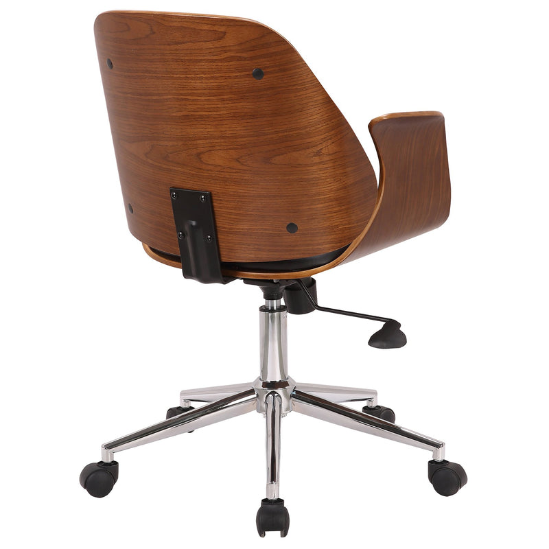 Santiago Mid-Century Office Chair in Black Faux Leather with Walnut Wood Finish - Furniture City (CA)l