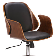 Santiago Mid-Century Office Chair in Black Faux Leather with Walnut Wood Finish - Furniture City (CA)l