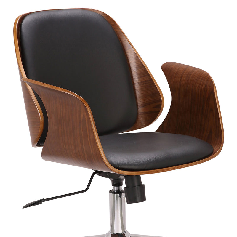 Santiago Mid-Century Office Chair in Black Faux Leather with Walnut Wood Finish - Furniture City (CA)l