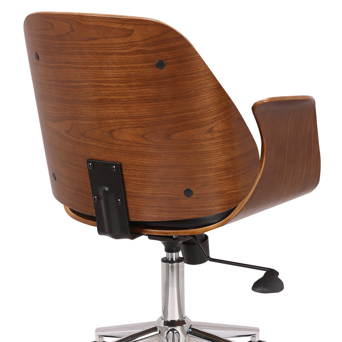 Santiago Mid-Century Office Chair in Black Faux Leather with Walnut Wood Finish