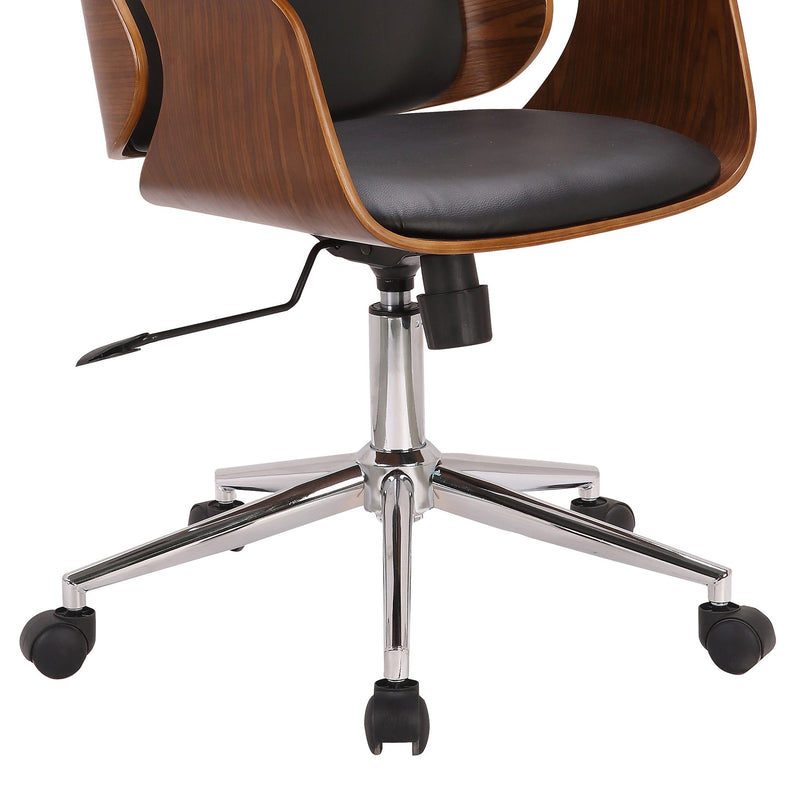 Santiago Mid-Century Office Chair in Black Faux Leather with Walnut Wood Finish - Furniture City (CA)l