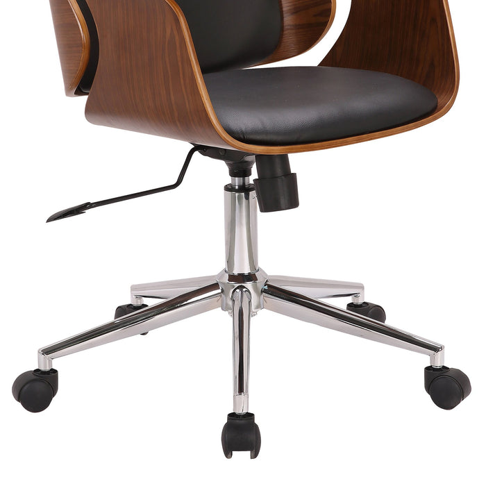 Santiago Mid-Century Office Chair in Black Faux Leather with Walnut Wood Finish