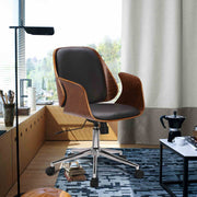 Santiago Mid-Century Office Chair in Black Faux Leather with Walnut Wood Finish - Furniture City (CA)l