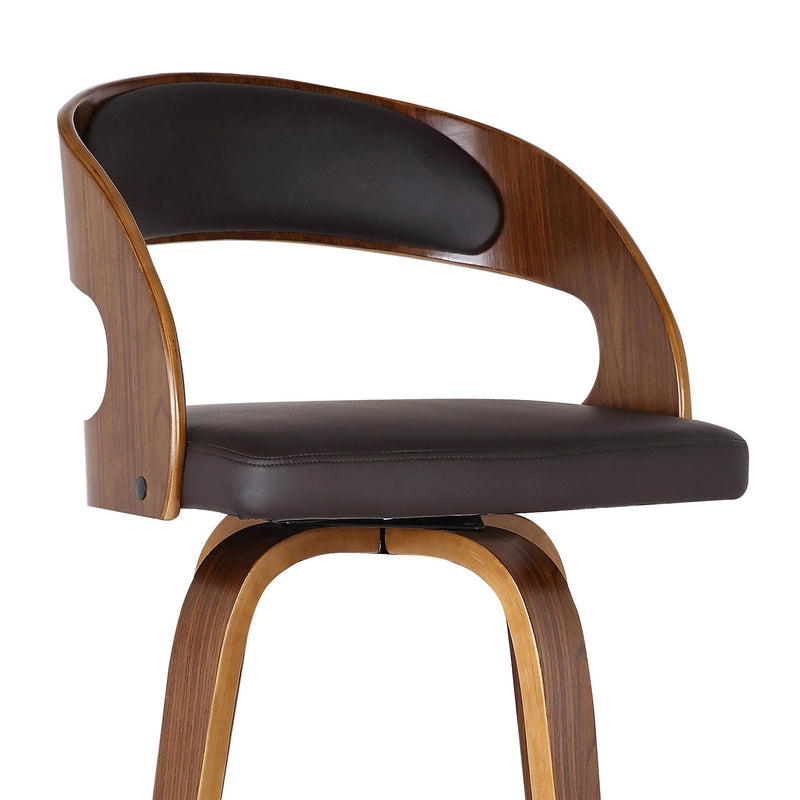 Shelly 26" Counter Height Swivel Brown Faux Leather and Walnut Wood Bar Stool - Furniture City (CA)l