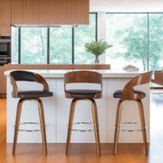 Shelly 26" Counter Height Swivel Brown Faux Leather and Walnut Wood Bar Stool - Furniture City (CA)l