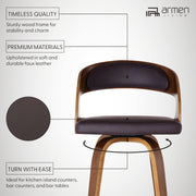 Shelly 26" Counter Height Swivel Brown Faux Leather and Walnut Wood Bar Stool - Furniture City (CA)l