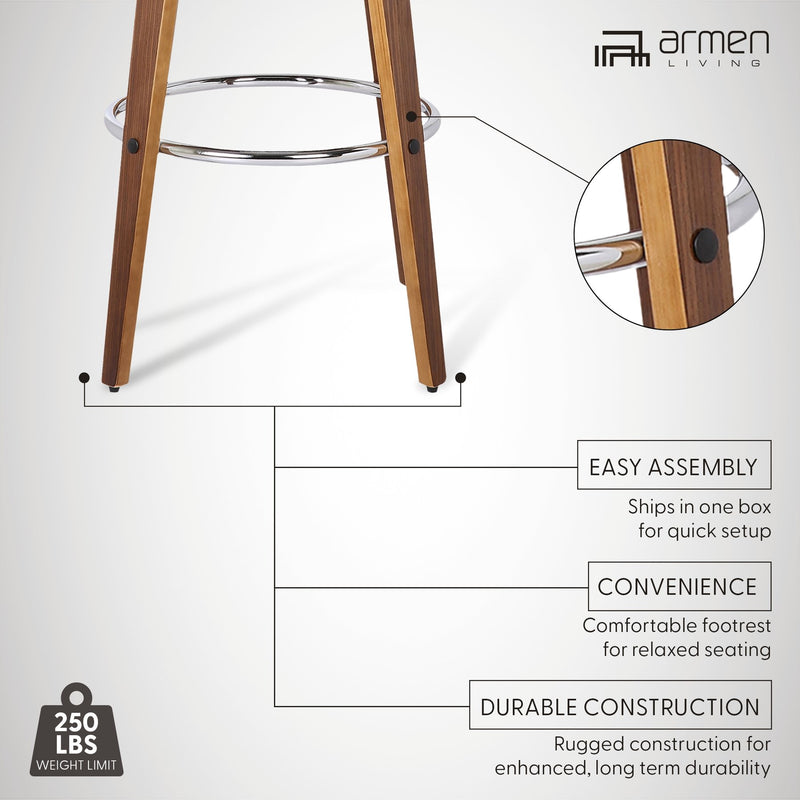 Shelly 26" Counter Height Swivel Brown Faux Leather and Walnut Wood Bar Stool - Furniture City (CA)l