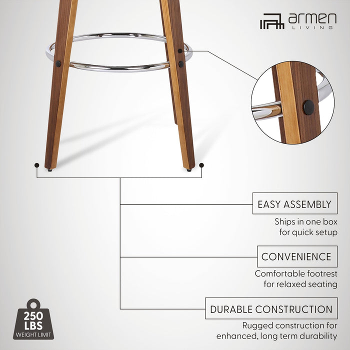 Shelly 26" Counter Height Swivel Brown Faux Leather and Walnut Wood Bar Stool