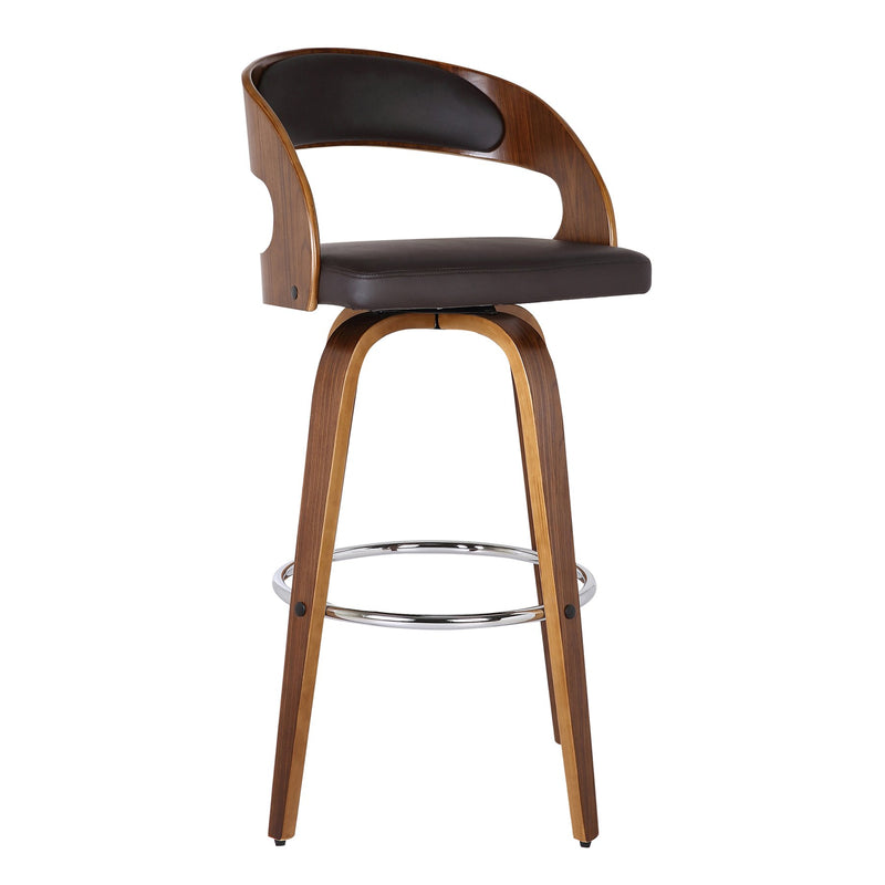 Shelly 30" Bar Height Swivel Brown Faux Leather and Walnut Wood Bar Stool - Furniture City (CA)l