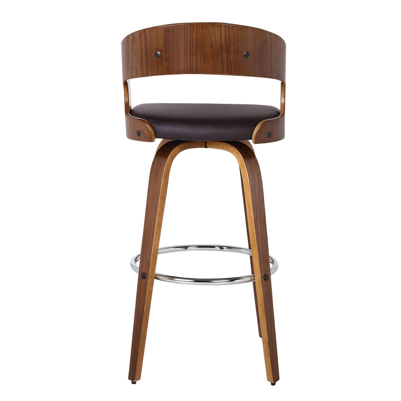 Shelly 30" Bar Height Swivel Brown Faux Leather and Walnut Wood Bar Stool - Furniture City (CA)l