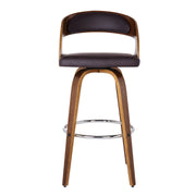 Shelly 30" Bar Height Swivel Brown Faux Leather and Walnut Wood Bar Stool - Furniture City (CA)l