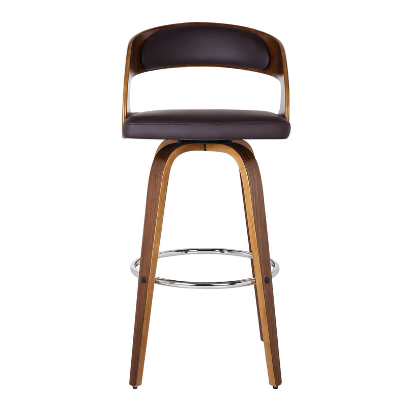 Shelly 30" Bar Height Swivel Brown Faux Leather and Walnut Wood Bar Stool - Furniture City (CA)l