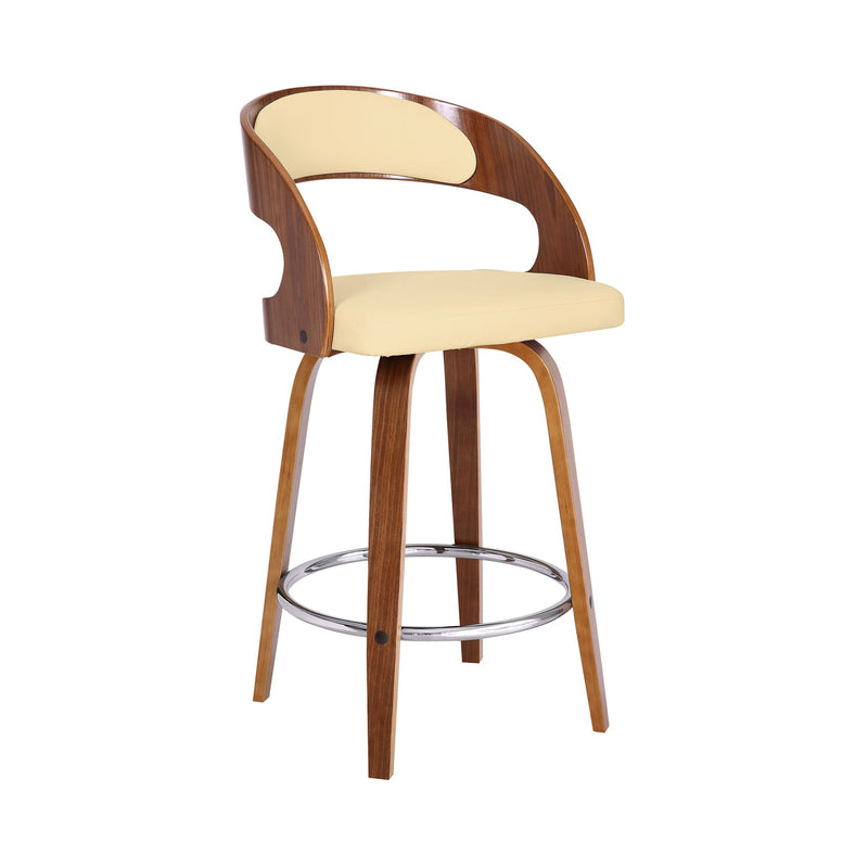 Shelly 26" Counter Height Swivel Cream Faux Leather and Walnut Wood Bar Stool - Furniture City (CA)l