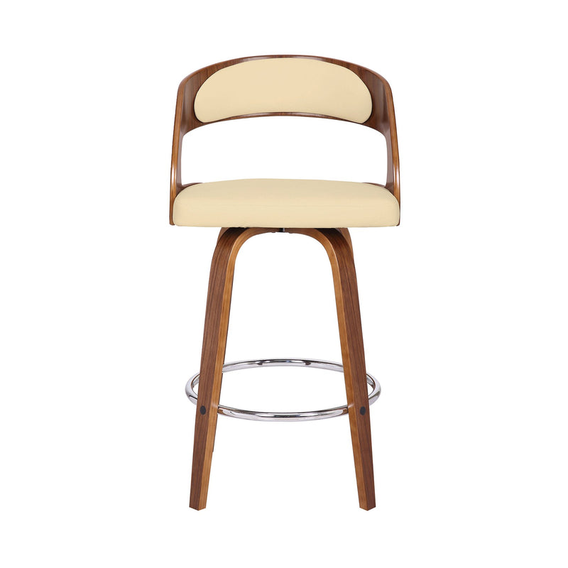 Shelly 26" Counter Height Swivel Cream Faux Leather and Walnut Wood Bar Stool - Furniture City (CA)l