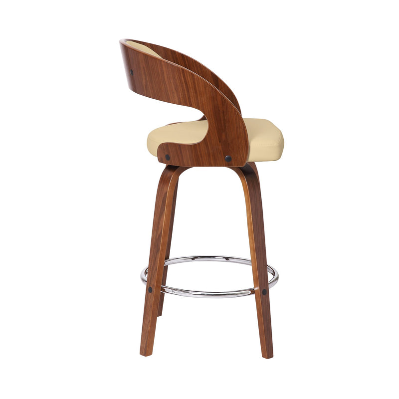 Shelly 26" Counter Height Swivel Cream Faux Leather and Walnut Wood Bar Stool - Furniture City (CA)l