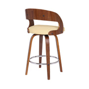 Shelly 26" Counter Height Swivel Cream Faux Leather and Walnut Wood Bar Stool - Furniture City (CA)l