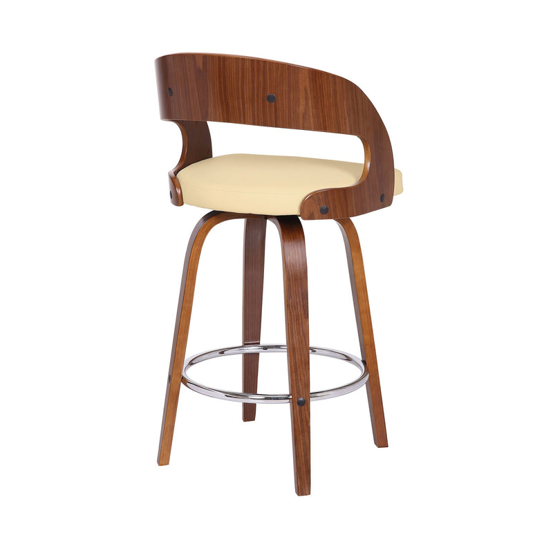 Shelly 26" Counter Height Swivel Cream Faux Leather and Walnut Wood Bar Stool - Furniture City (CA)l