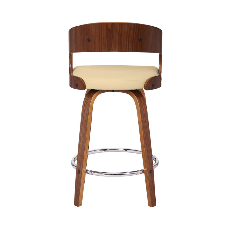 Shelly 26" Counter Height Swivel Cream Faux Leather and Walnut Wood Bar Stool - Furniture City (CA)l