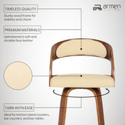 Shelly 26" Counter Height Swivel Cream Faux Leather and Walnut Wood Bar Stool - Furniture City (CA)l