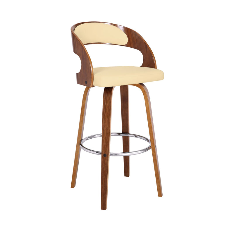 Shelly 30" Bar Height Swivel Cream Faux Leather and Walnut Wood Bar Stool - Furniture City (CA)l