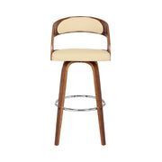 Shelly 30" Bar Height Swivel Cream Faux Leather and Walnut Wood Bar Stool - Furniture City (CA)l