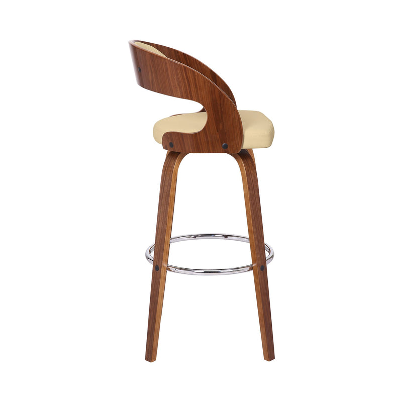 Shelly 30" Bar Height Swivel Cream Faux Leather and Walnut Wood Bar Stool - Furniture City (CA)l