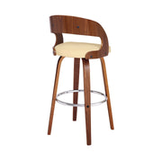 Shelly 30" Bar Height Swivel Cream Faux Leather and Walnut Wood Bar Stool - Furniture City (CA)l