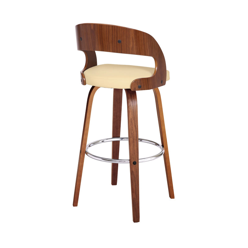 Shelly 30" Bar Height Swivel Cream Faux Leather and Walnut Wood Bar Stool - Furniture City (CA)l