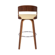 Shelly 30" Bar Height Swivel Cream Faux Leather and Walnut Wood Bar Stool - Furniture City (CA)l