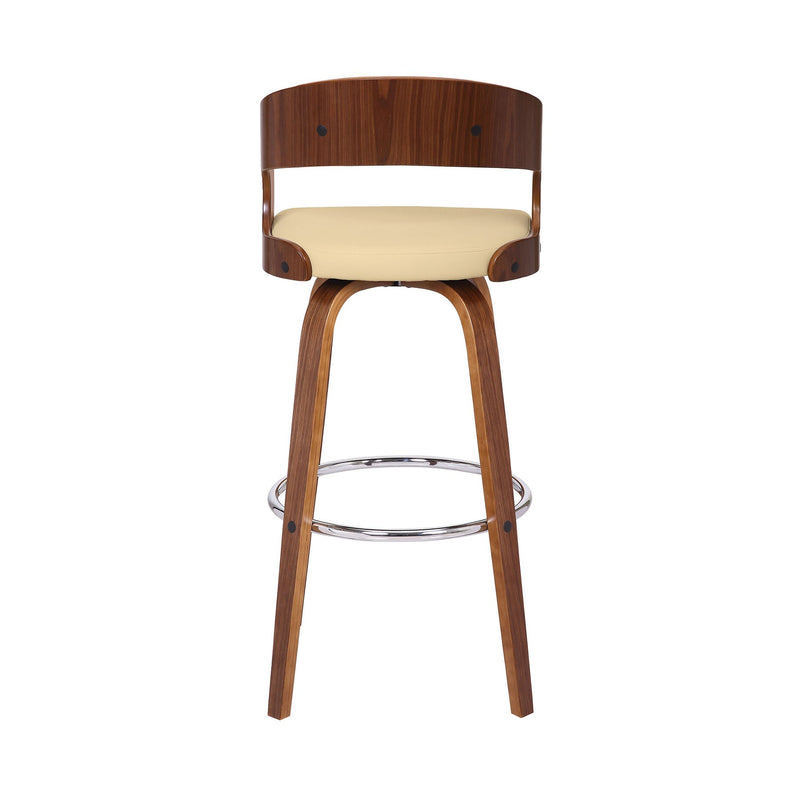 Shelly 30" Bar Height Swivel Cream Faux Leather and Walnut Wood Bar Stool - Furniture City (CA)l