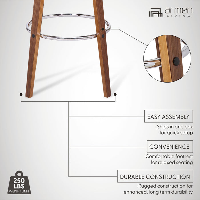 Shelly 30" Bar Height Swivel Cream Faux Leather and Walnut Wood Bar Stool